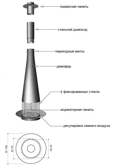 Схема каминной топки Focus Filiofocus 2000 central glassed