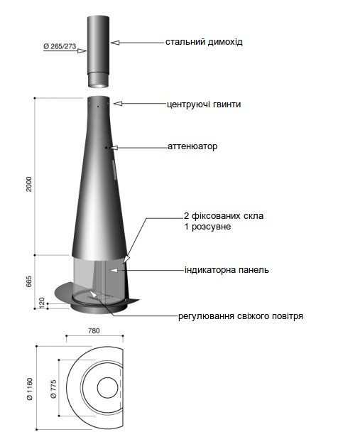 Схема камінної топки Focus Filiofocus 1600 Wall version