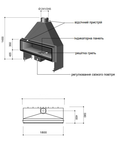 Схема камінної топки Focus Neofocus 1800 wood