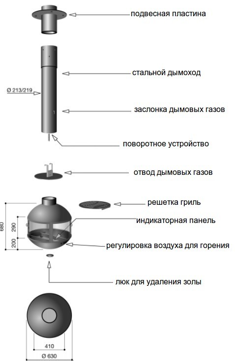 Схема каминной топки Focus Agorafocus 630