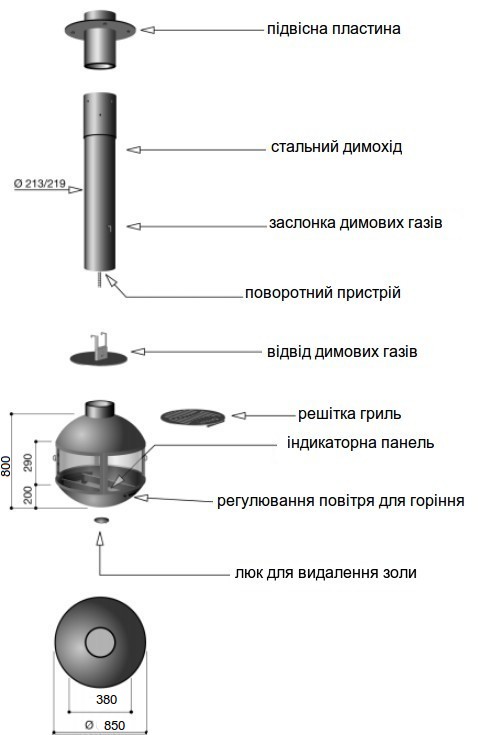 Схема камінної топки Focus Edofocus 850 vertical outlet