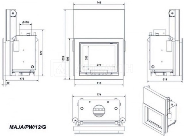 Каминная топка Kratki Maja PW/12/G/W с водяным контуром. Фото 2