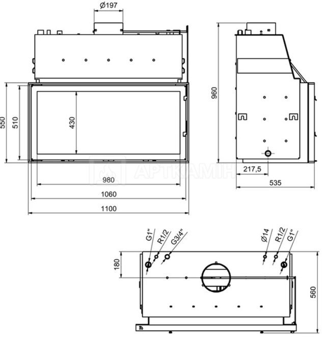 Каминная топка Technical PanAqua 110 40 кВт. Фото 2