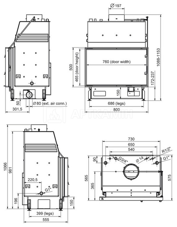 Каминная топка Technical PanAqua 80 EVO. Фото 2