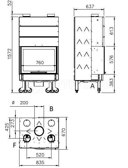 Камінна топка Nordica Monoblocco Ghisa 750 Piano. Фото 7