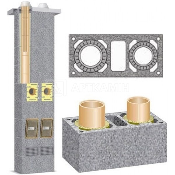 Керамічний димохід Schiedel Uni двоходовий з вент. каналом D180/200+V L9 м