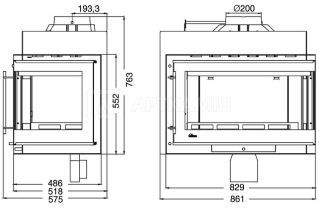 Каминная топка Uniflam 850 Prestige LBS с цельным стеклом. Фото 5