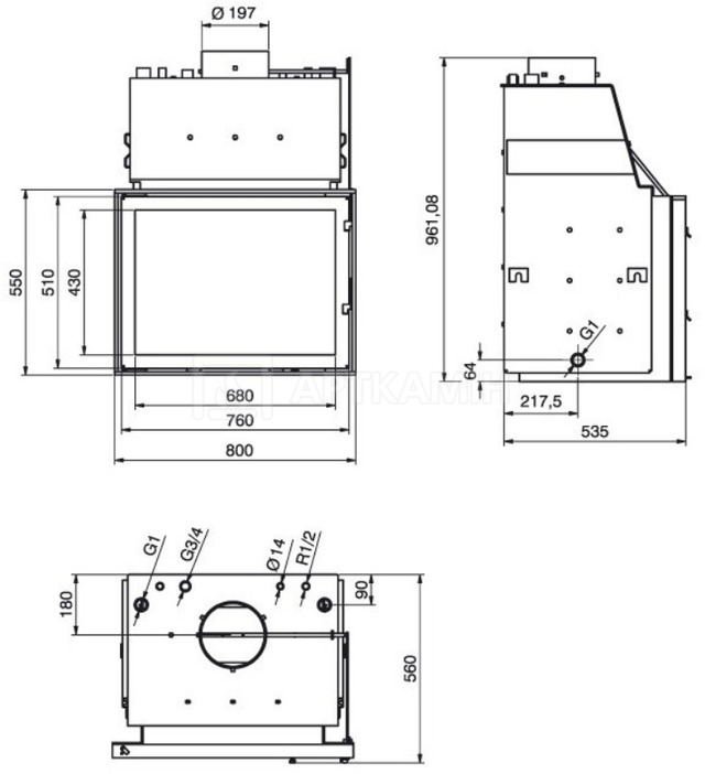 Каминная топка Technical PanAqua 30 с вермикулитом. Фото 2