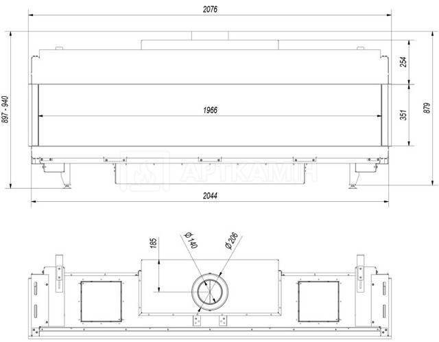 Камінна топка газова Kratki LEO 200 LPG LP тристороння. Фото 2