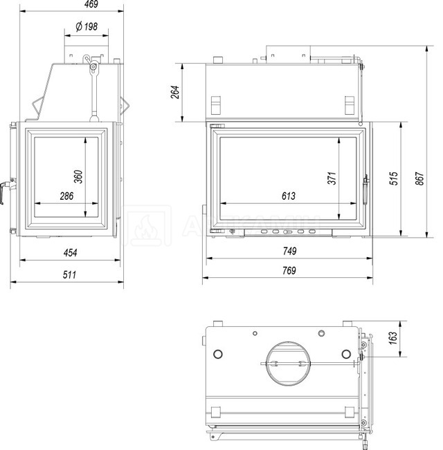 Каминная топка Kratki Oliwia PW/BP/22/W с водяным контуром. Фото 2