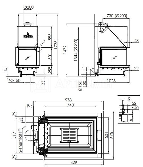 Камінна топка Spartherm Premium A-U-70h тристороння тунельна. Фото 3