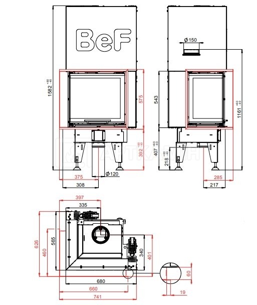 Каминная топка BeF Home Therm V 6 CP/CL. Фото 4