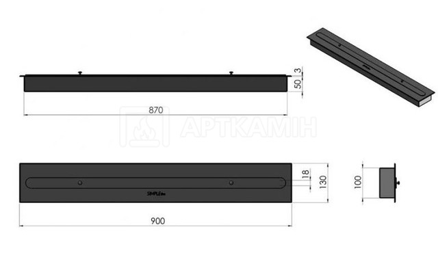 Біокамін Simple Fire Frame 900 сірий зі склом. Фото 2