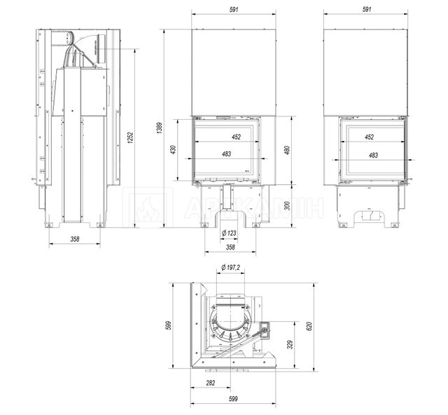 Каминная топка Kratki VNL 480/480 левая BS G. Фото 4
