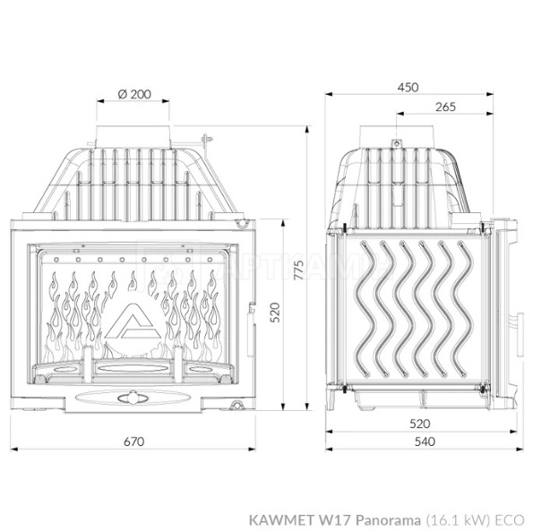 Камінна топка Kawmet W17 Panorama 16,1 кВт ECO. Фото 7