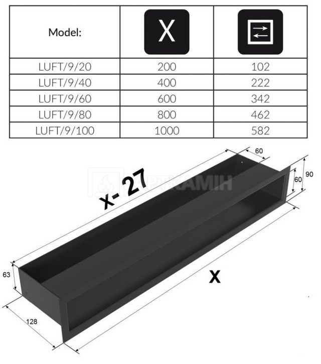 Решітка для каміну Kratki біла LUFT/9/60. Фото 4