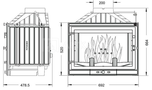 Каминная топка Uniflam 700 Standard Eco с шибером. Фото 4