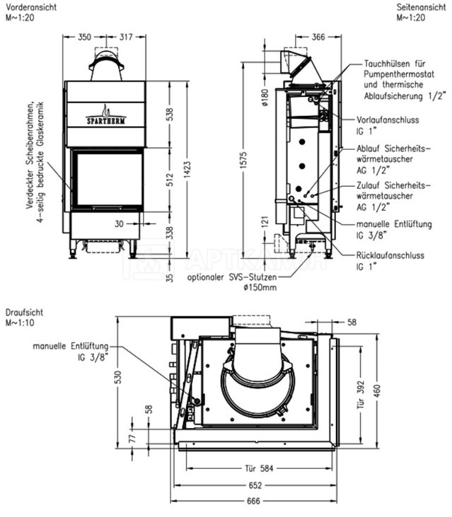 Каминная топка Spartherm Varia 2R-55h H2O. Фото 3