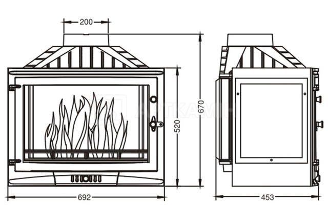 Каминная топка Uniflam 700 Selenic с шибером + левое боковое стекло. Фото 2