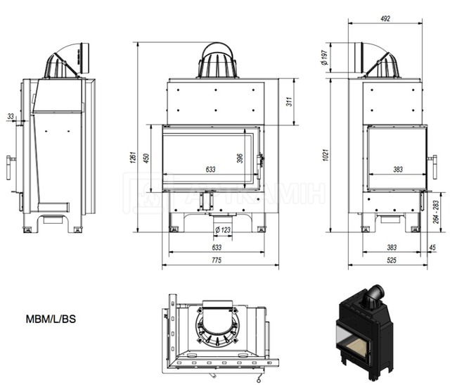 Каминная топка Kratki MBM L/BS/SG 10 кВт левая, гнутое стекло. Фото 4