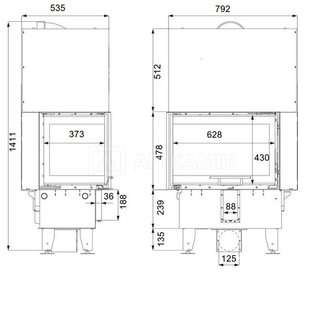 Камінна топка Defro Home Intra S BL MINI G 10 кВт (біла футеровка). Фото 3