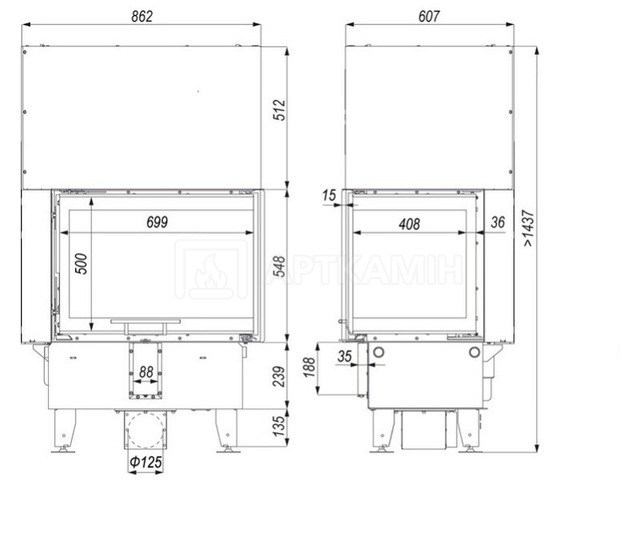 Камінна топка Defro Home Intra S BP G 10 кВт (біла футеровка). Фото 4