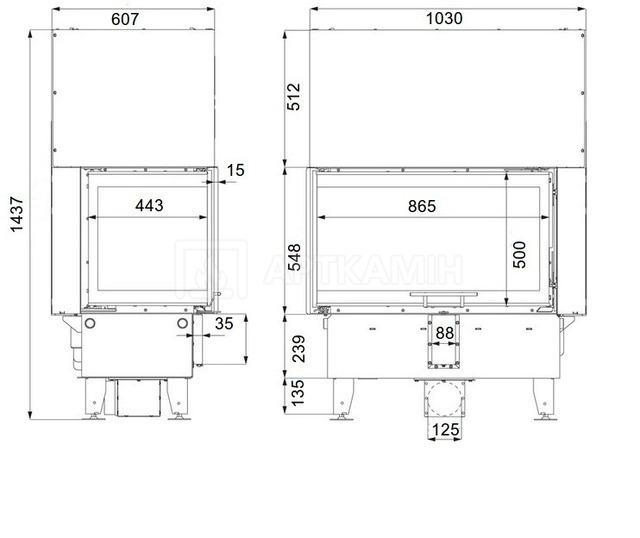 Каминная топка Defro Home Intra M BL G 13 кВт (белая футеровка). Фото 4
