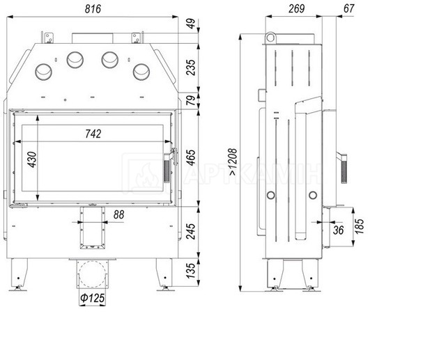 Каминная топка Defro Home Intra M Slim 8 кВт. Фото 4