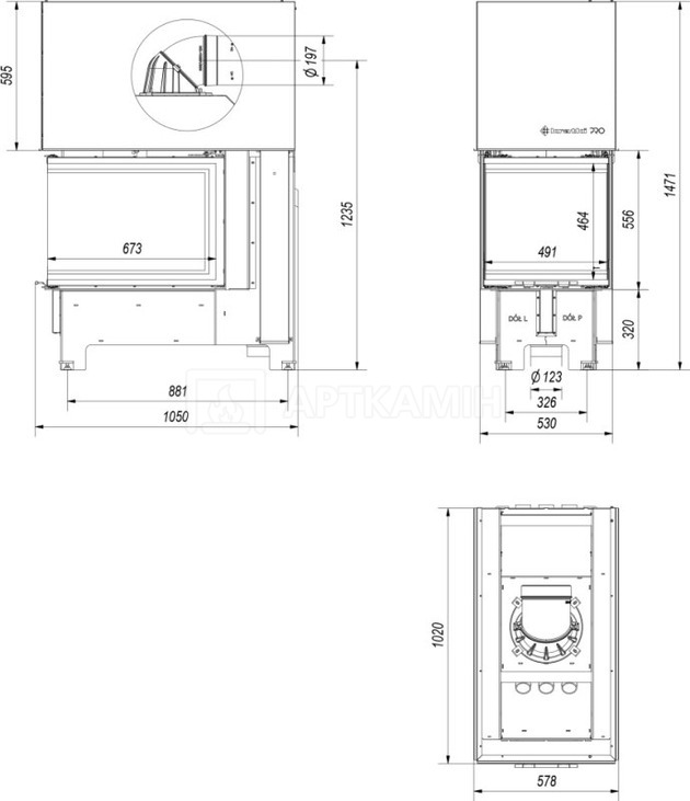 Каминная топка Kratki NBU 500/700 LP/G 11 кВт. Фото 6