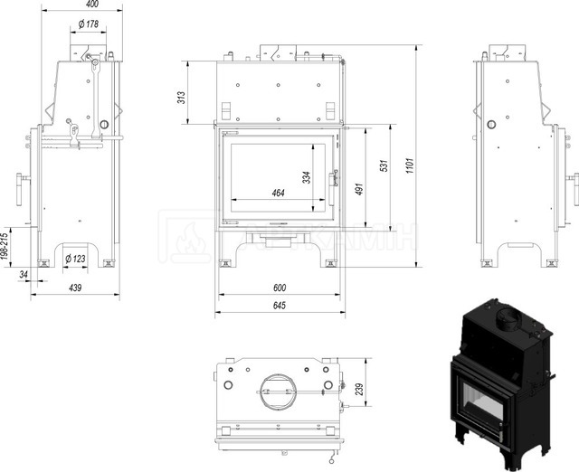 Каминная топка Kratki Aquario M/8/PW/W/DG с водяным контуром и двойным стеклом. Фото 2