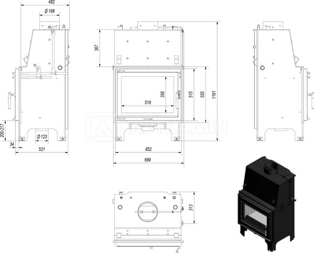 Каминная топка Kratki Aquario Z/10/PW/W/DG с водяным контуром и двойным стеклом. Фото 2