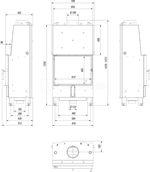 Каминная топка Kratki Lucy PW/12/W/DG с водяным контуром и двойным стеклом. Фото 2