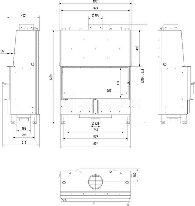 Каминная топка Kratki Lucy PW/20/W/DG с водяным контуром и двойным стеклом. Фото 2