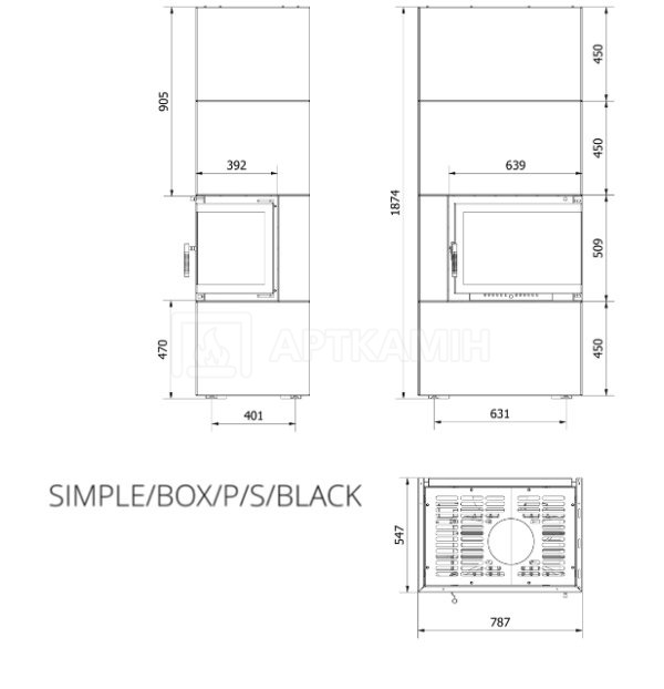 Камін модульний Kratki Simple Box P/S/Black 8 кВт. Фото 7