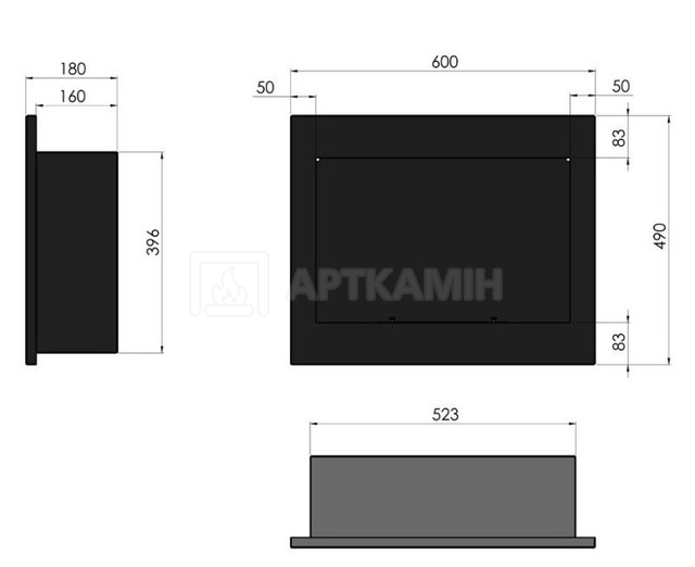 Біокамін Simple Fire Frame 600 зі склом. Фото 2