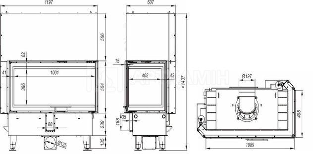 Камінна топка Defro Home Intra L BL G 16 кВт (біла футеровка). Фото 2