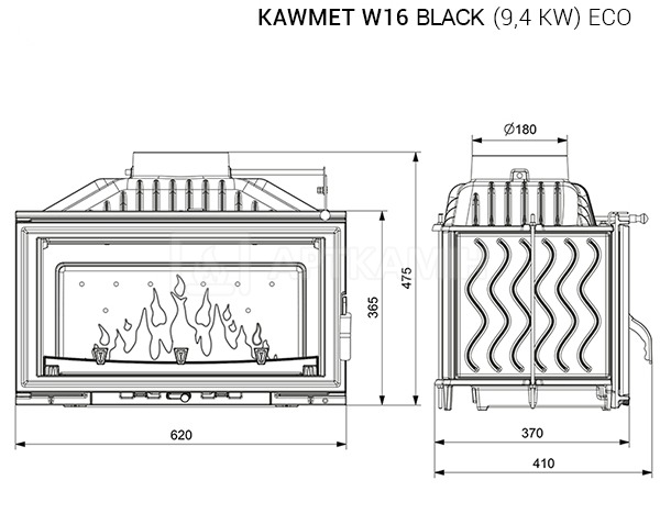 Камінна топка Kawmet W16 Black 9,4 кВт ECO. Фото 8