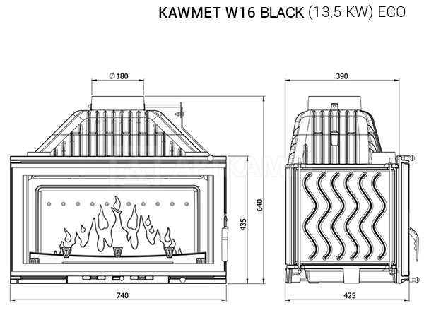 Каминная топка Kawmet W16 Black 13,5 кВт ECO. Фото 8