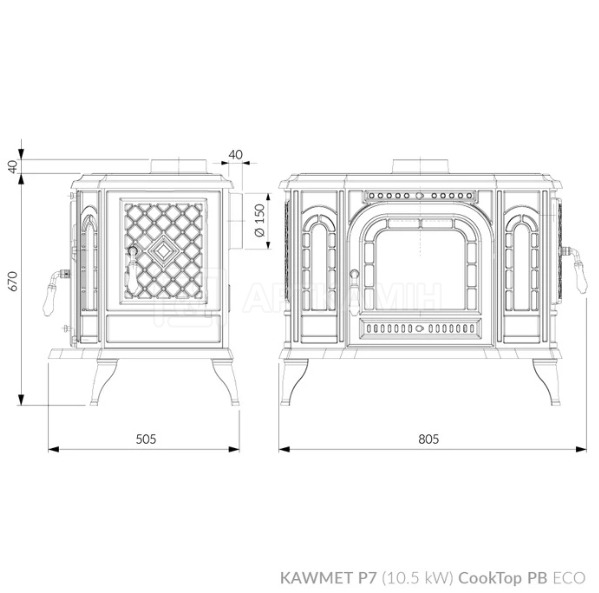 Піч опалювально-варильна Kawmet P7 PB 10,5 кВт CookTop ECO. Фото 12