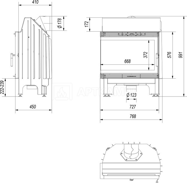 Каминная топка Kratki Blanka 670/570/L/BS 12 кВт левая. Фото 4