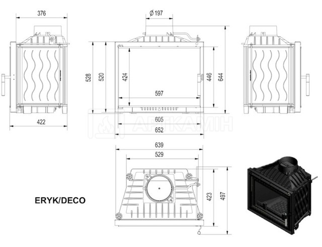 Каминная топка Kratki Eryk Deco 12 кВт. Фото 2