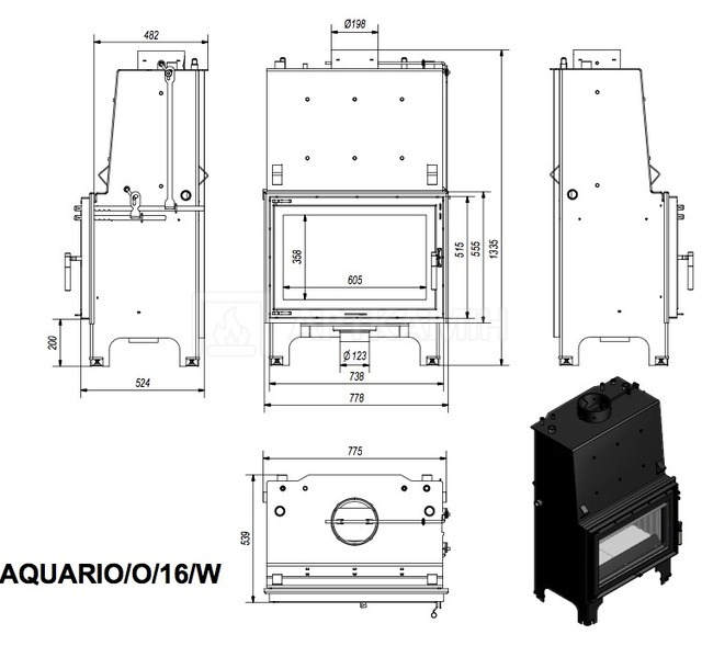 Каминная топка Kratki Aquario O/16/PW/W с водяным контуром. Фото 2