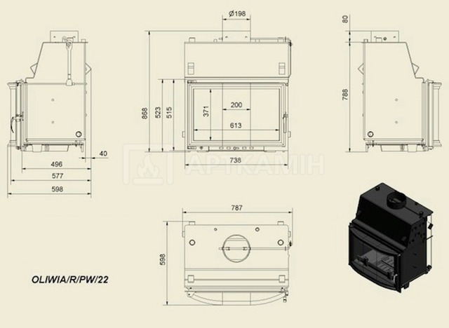 Каминная топка Kratki Oliwia PW/22/R/W с водяным контуром. Фото 2