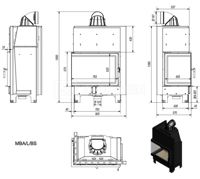 Каминная топка Kratki MBA L/BS 17 кВт левая. Фото 4