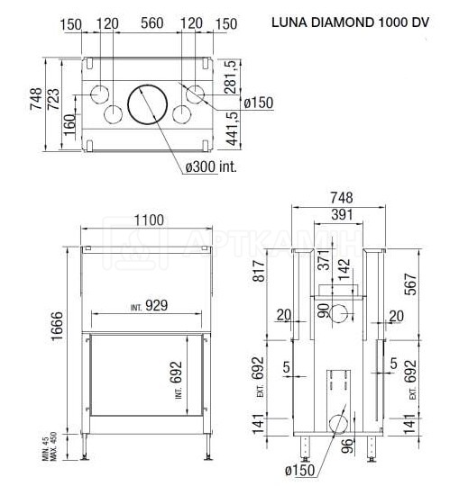 Каминная топка M-design 1000 DV Double Face Diamond Plus. Фото 3