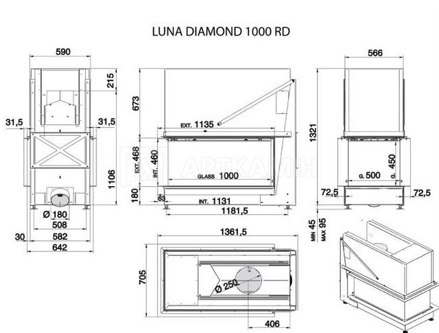 Камінна топка M-Design 1000 RD (три скла горизонт.) Diamond. Фото 2