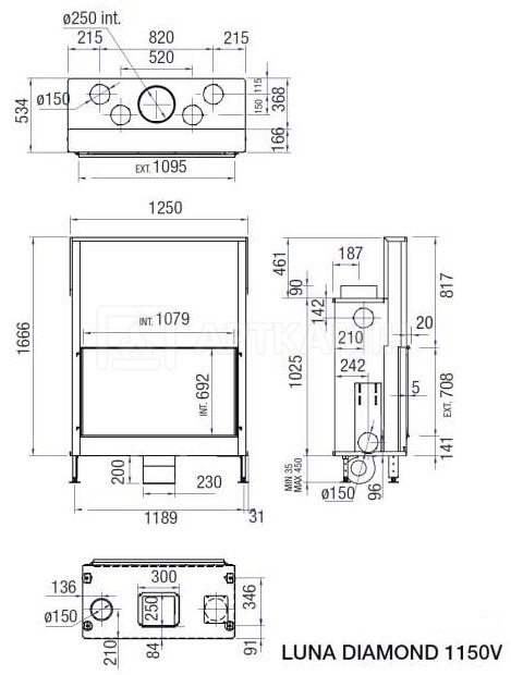 Каминная топка M-Design Luna 1150 V Diamond Plus. Фото 3