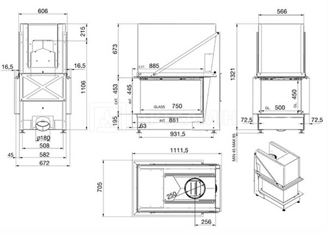 Камінна топка M-Design 750 RD (три скла горизонт.) Diamond. Фото 2