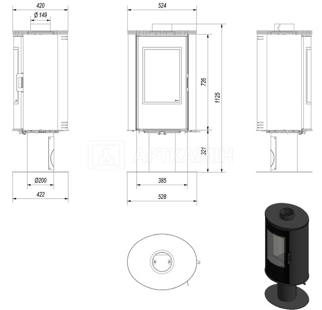 Отопительная печь Kratki Koza AB S/N/O Glass (8 кВт). Фото 2